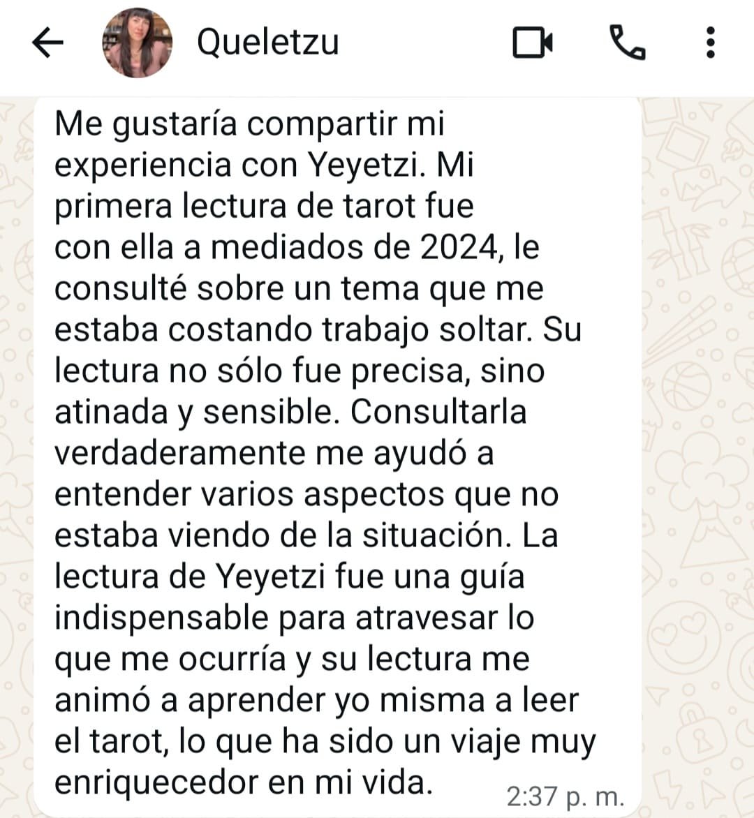 Experiencia de lectura de tarot con Yeyetzi